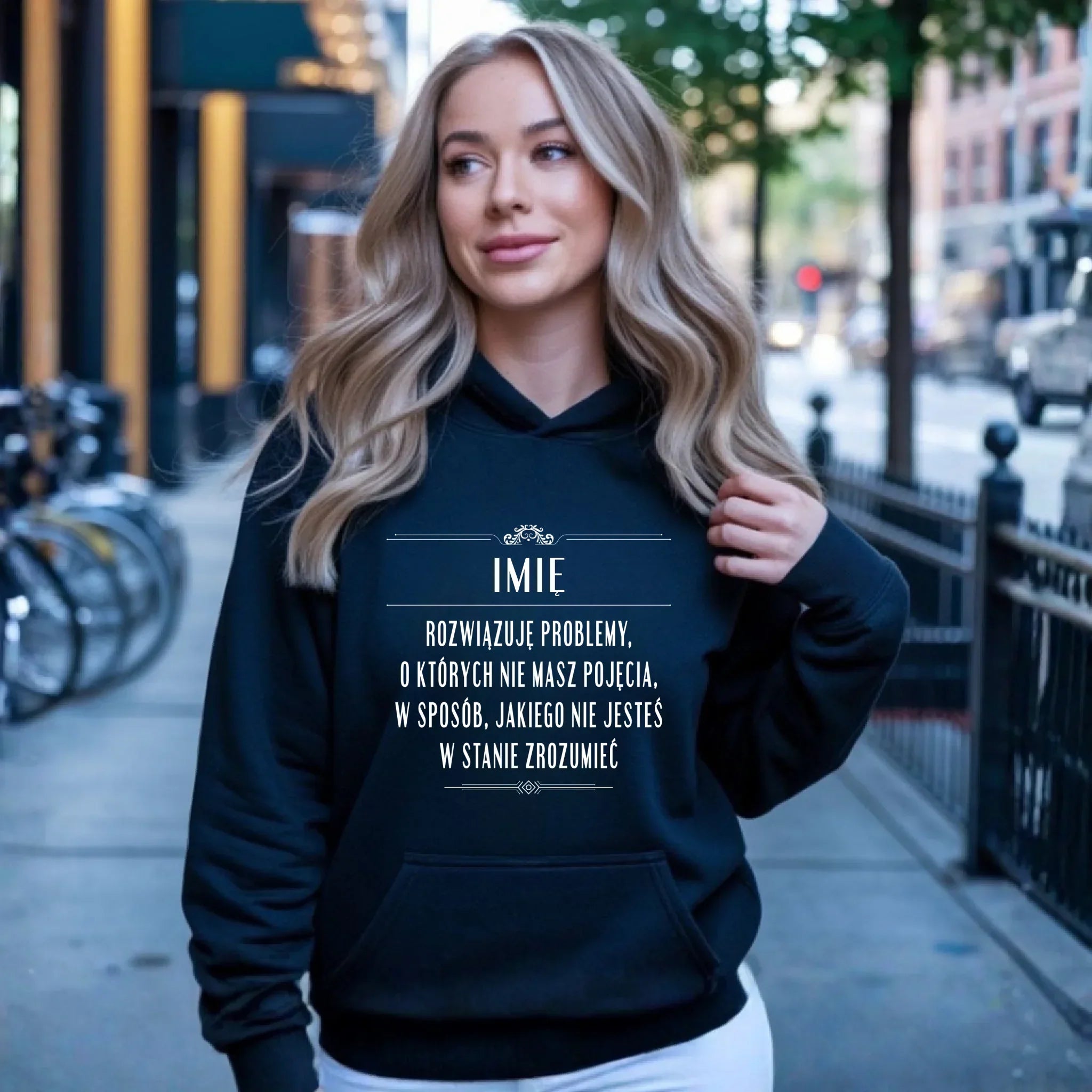 Bluza damska z kapturem - Rozwiązuję problemy, o których nie masz pojęcia - personalizowana DZ20 - StoryCups.pl