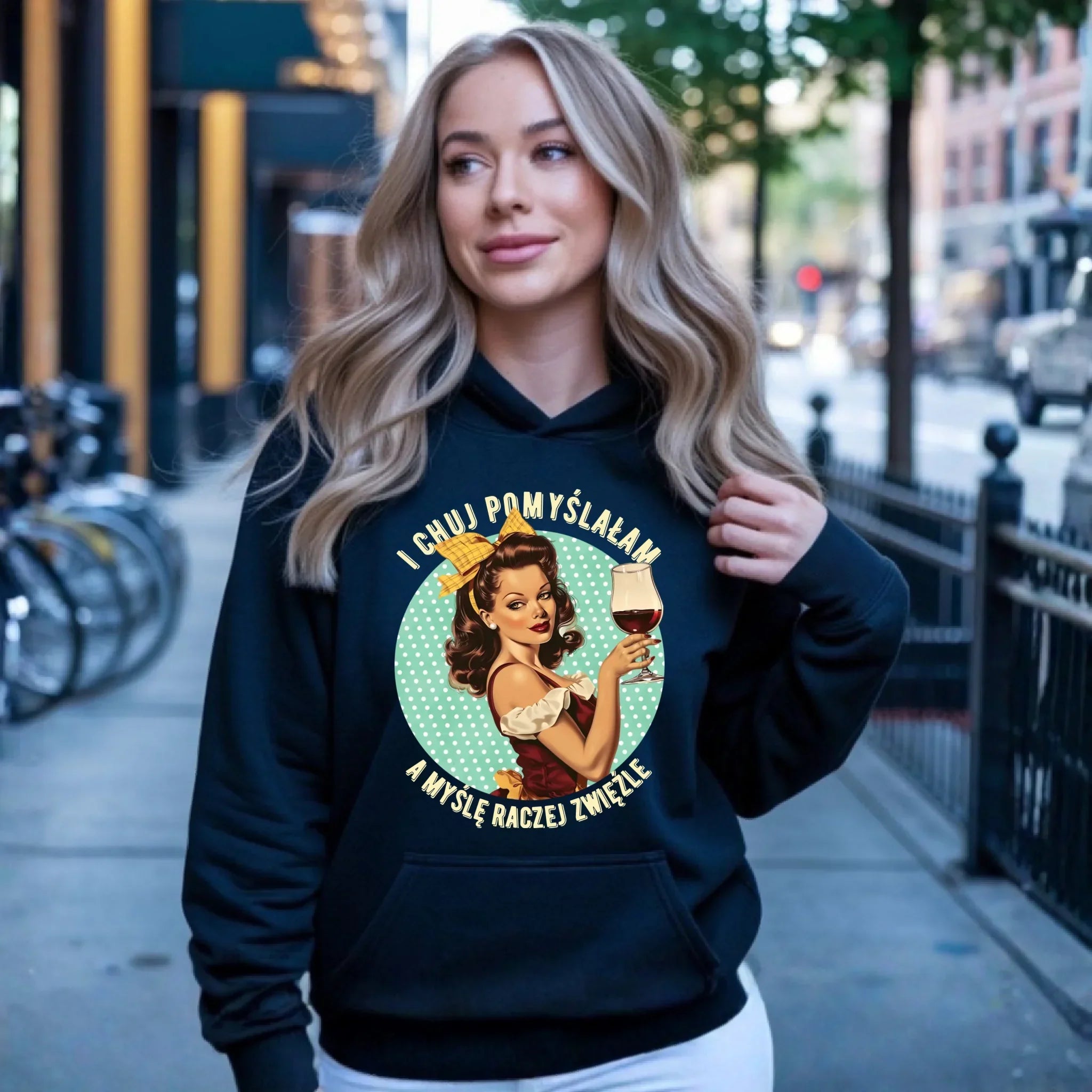 Bluza damska z kapturem retro - I ch*j pomyślałam, a myślę raczej zwięźle - bez cenzury DZ13 - StoryCups.pl