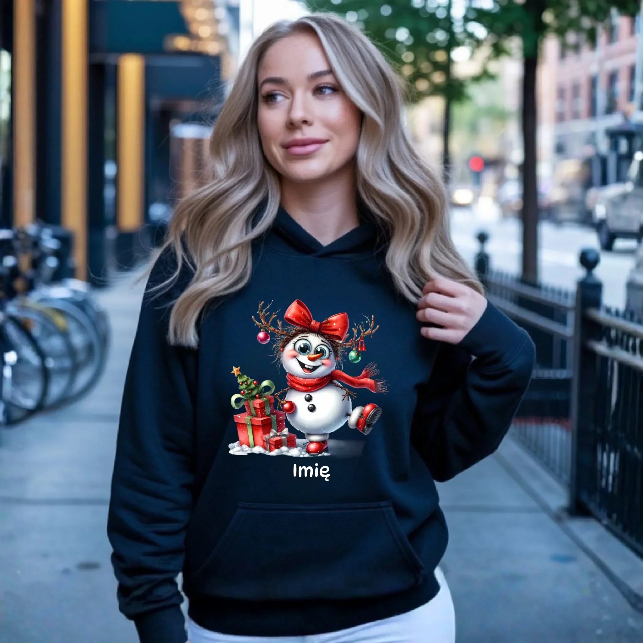 Bluza damska z kapturem świąteczna - Bałwanek - personalizowana BN123 - StoryCups.pl