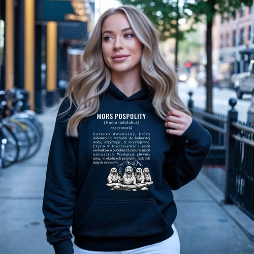 Bluza damska z kapturem - prezent dla morsa - Mors pospolity [Homo lodolubus] HM12 - StoryCups.pl