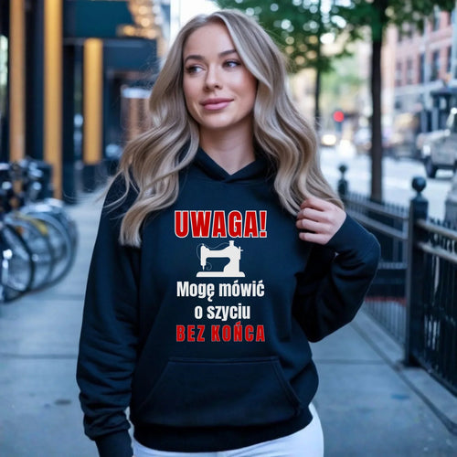 Bluza damska z kapturem szyciowa dla krawcowej - Mówić o szyciu bez końca HS19 - StoryCups.pl