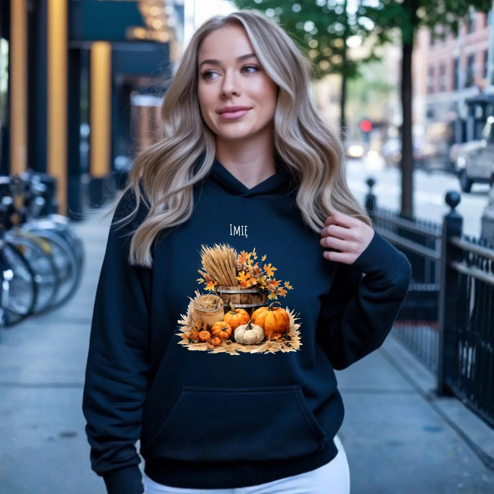 Bluza damska z kapturem jesieniara - Harvest vibes - personalizowana JS09 - StoryCups.pl