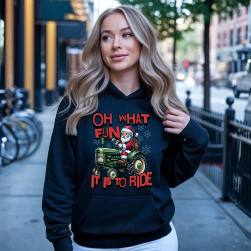 Bluza damska z kapturem świąteczna - Mikołaj na traktorze - Oh what fun BN48 - StoryCups.pl
