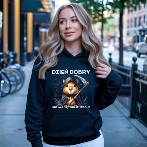Bluza damska z kapturem na halloween - Kapibara Żniwiarz - Dzień dobry - bez cenzury HL20 - StoryCups.pl