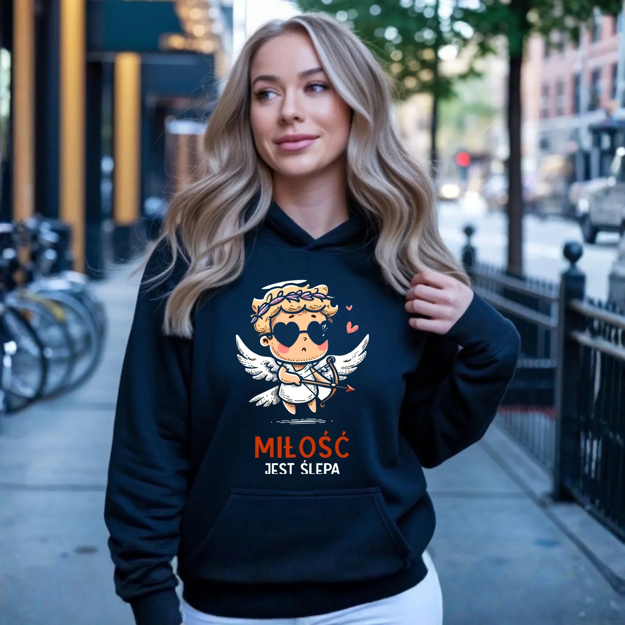 Bluza damska z kapturem - Miłość jest ślepa W48 - StoryCups.pl