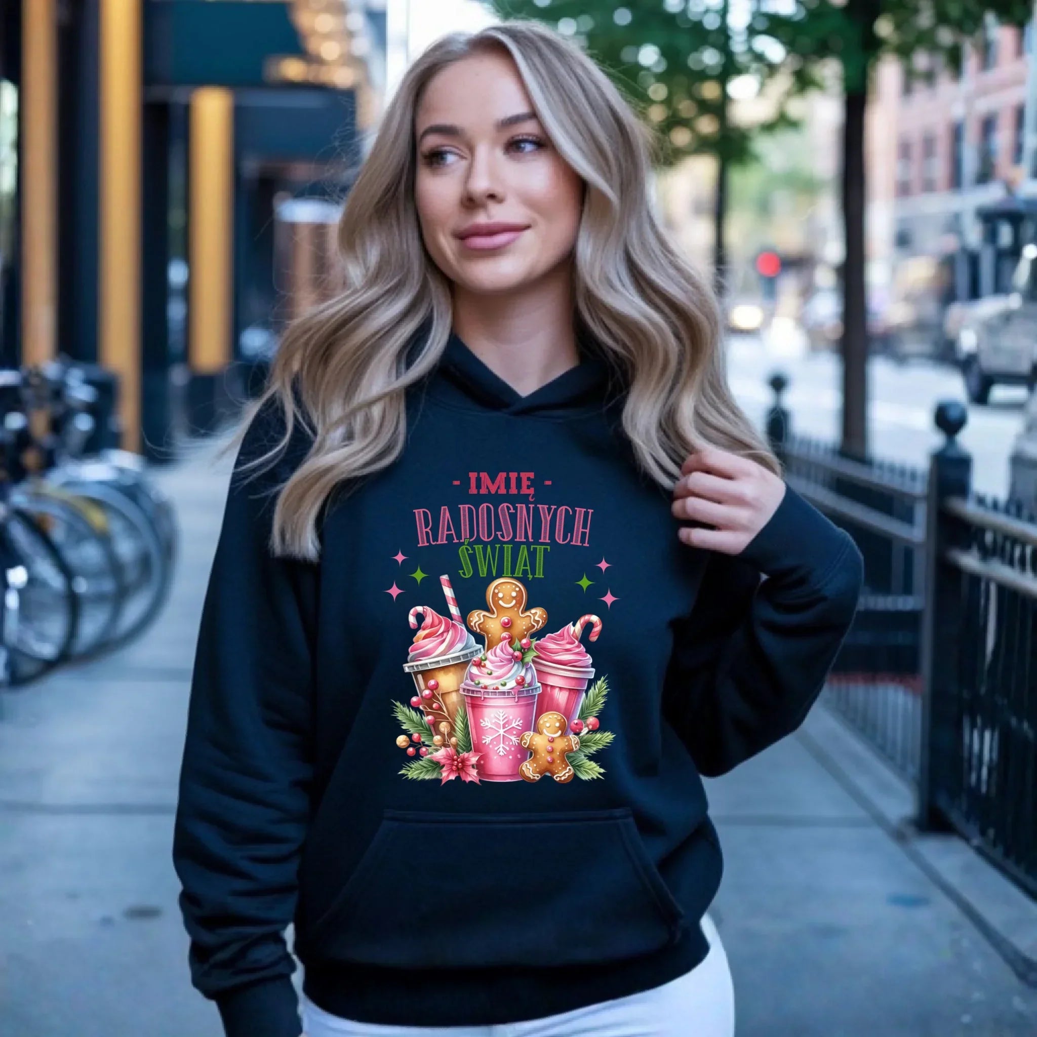 Bluza damska z kapturem świąteczna - Radosnych Świąt - personalizowana BN58 - StoryCups.pl