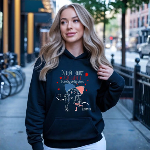 Bluza damska z kapturem dla par - Dzień dobry Kochanie - personalizowana W10 - StoryCups.pl