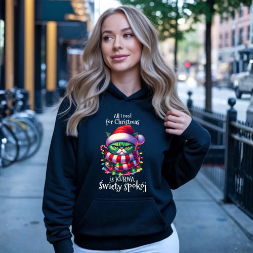 Bluza damska z kapturem świąteczna - All I need for Christmas is ku*wa święty spokój - bez cenzury BN101 - StoryCups.pl