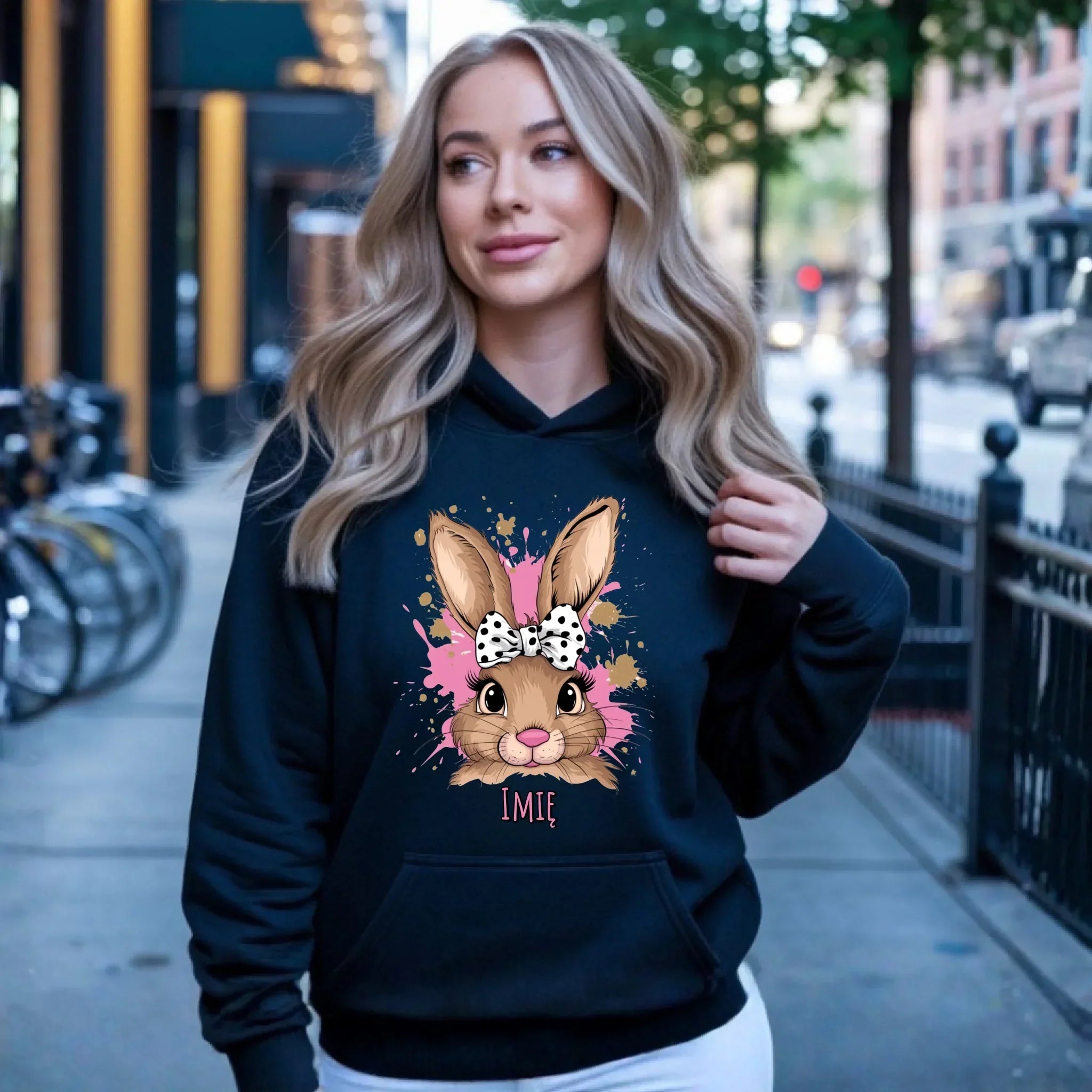 Bluza damska z kapturem na Wielkanoc - Słodki Zajączek - personalizowana WN08 - StoryCups.pl