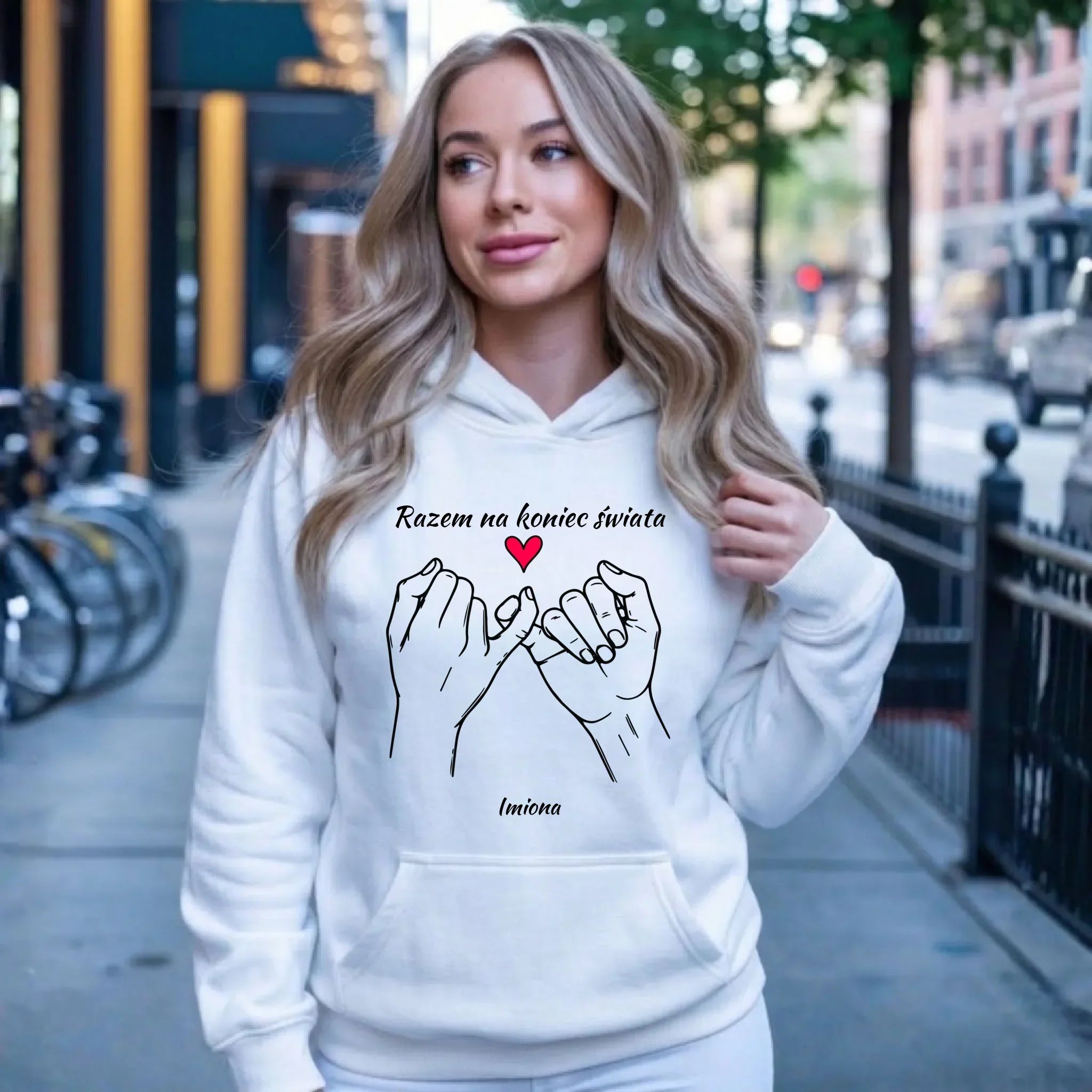 Bluza damska z kapturem - Razem na koniec świata - personalizowana W60 - StoryCups.pl