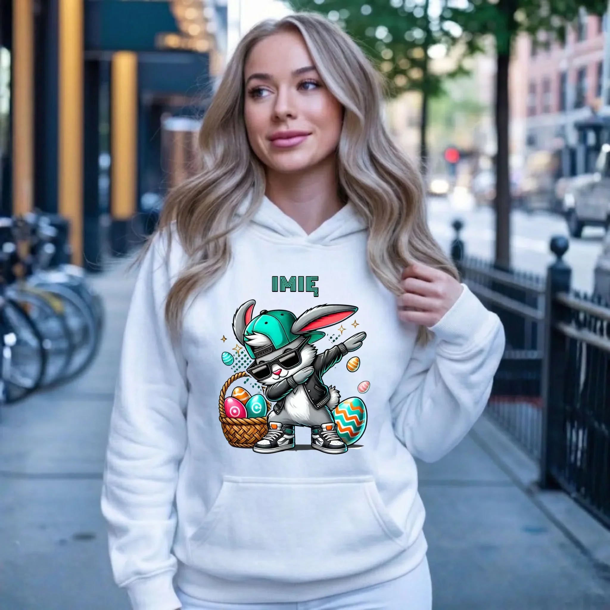 Bluza damska z kapturem wielkanocna - Zajączek Dab dance - personalizowana WN09 - StoryCups.pl