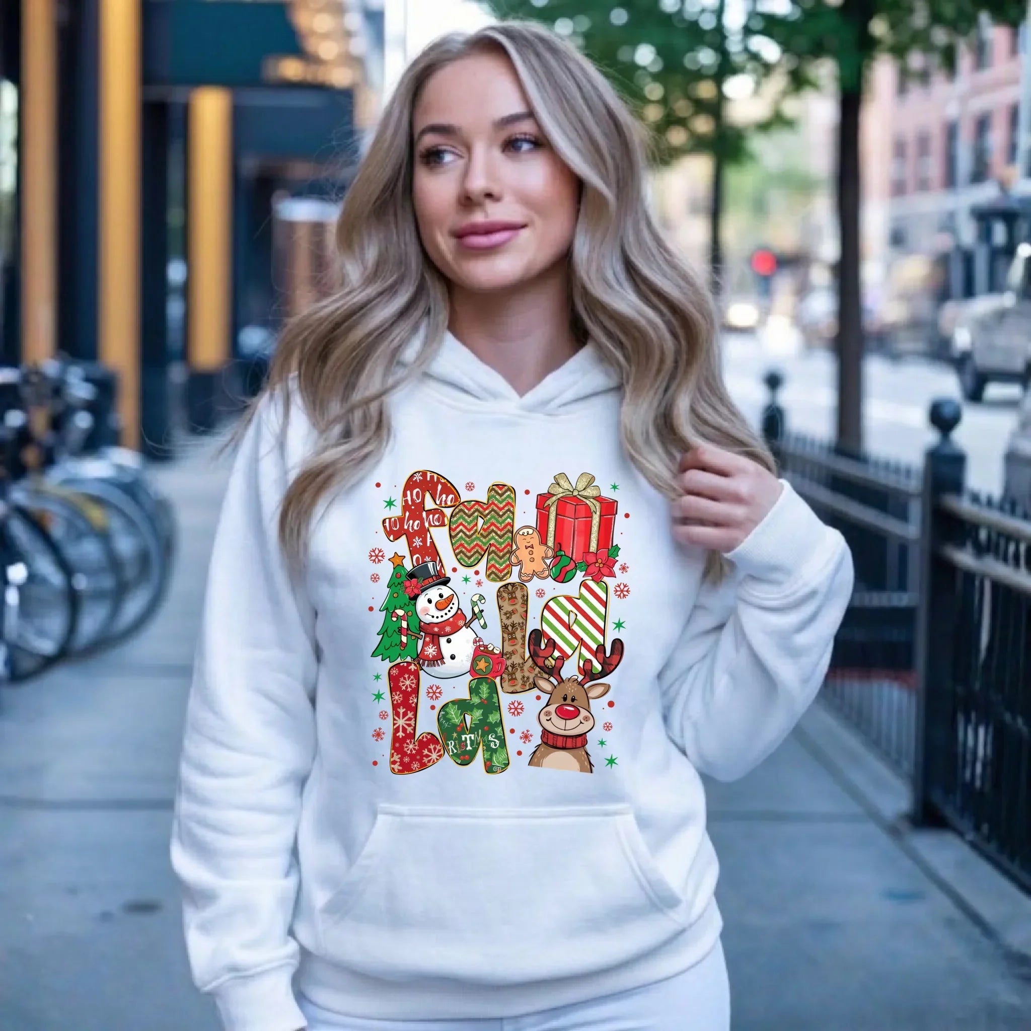 Bluza damska z kapturem świąteczna - Fa la la BN71 - StoryCups.pl
