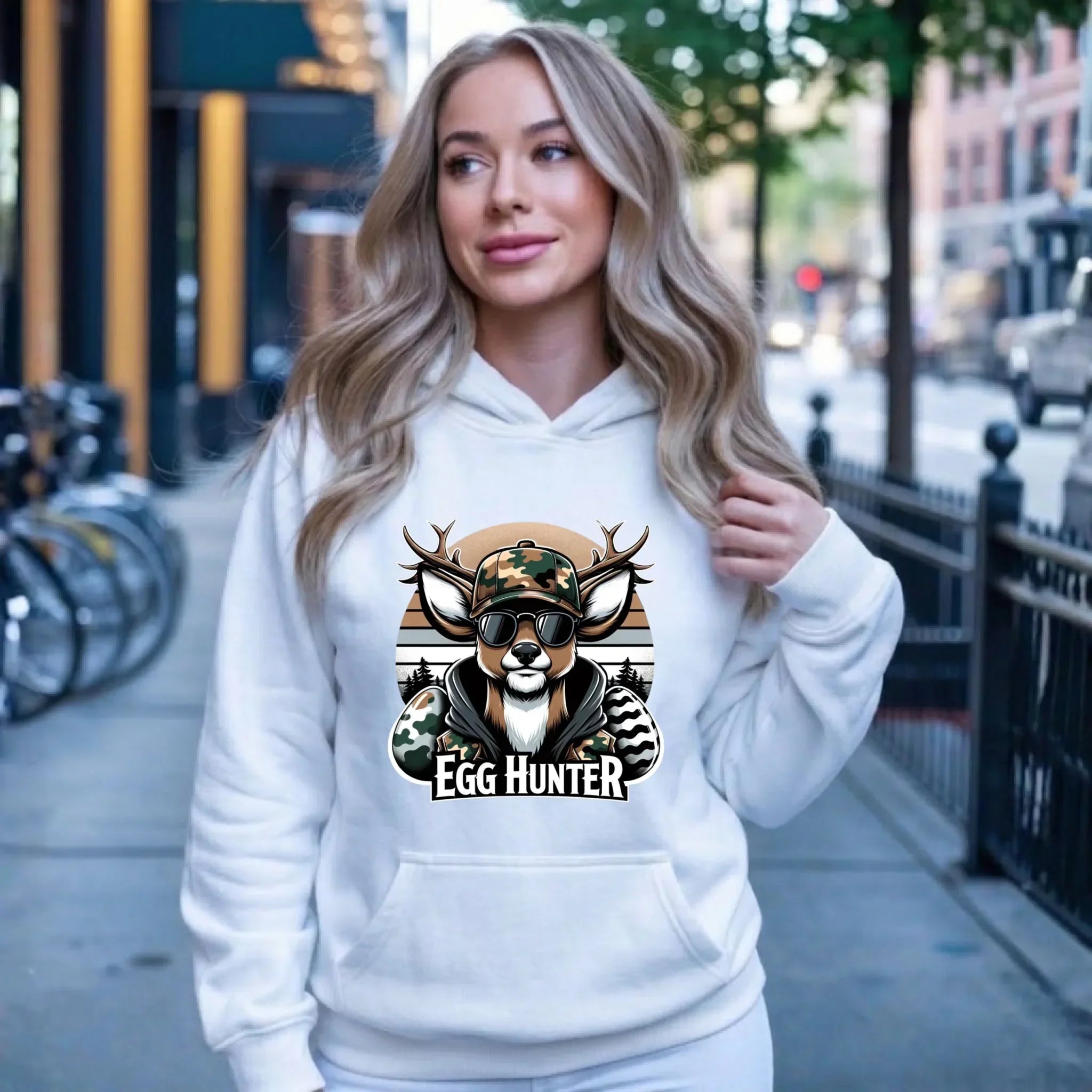 Bluza damska z kapturem wielkanocna - Jeleń Survival Egg hunter WN19 - StoryCups.pl