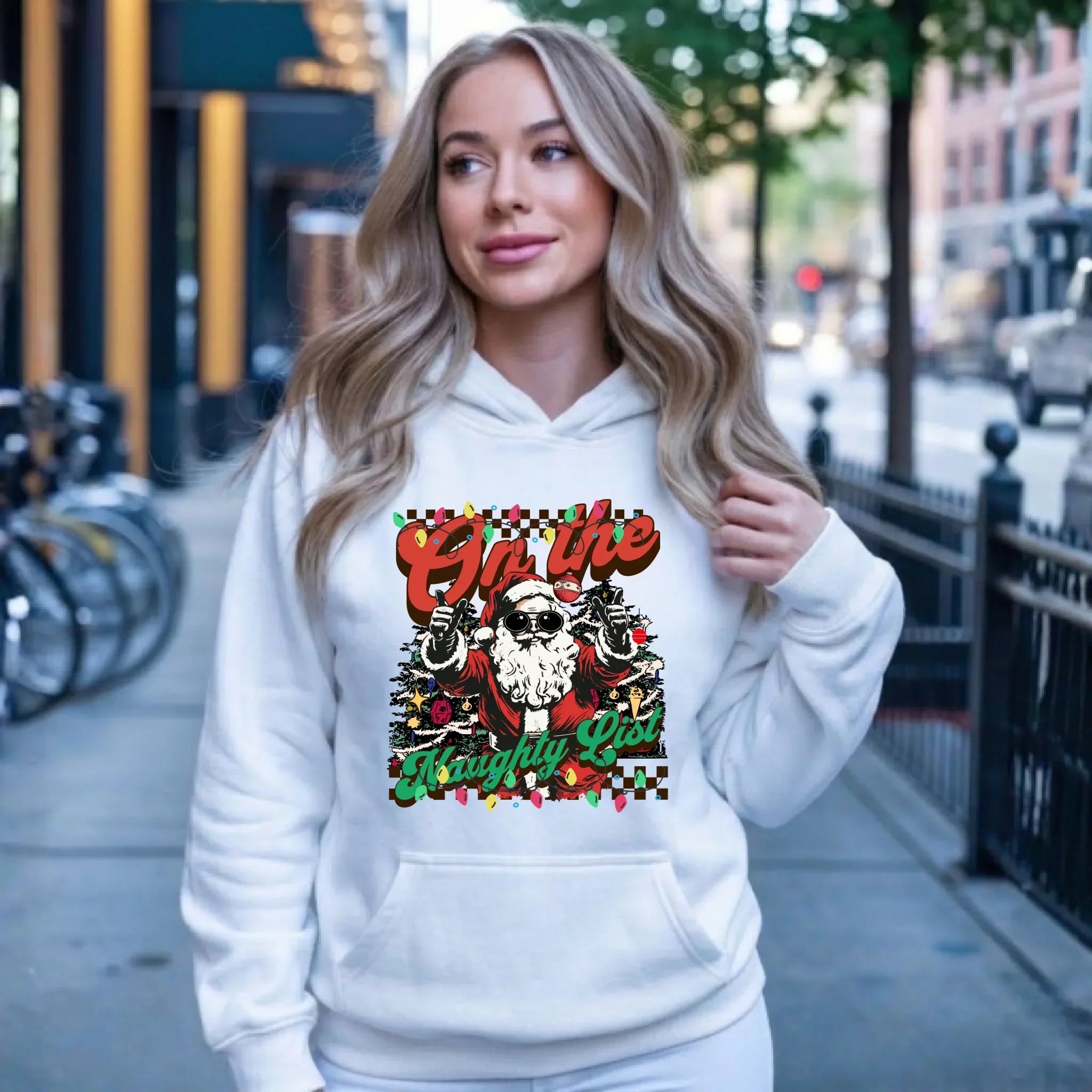 Bluza damska z kapturem świąteczna - On the Naughty List BN50 - StoryCups.pl