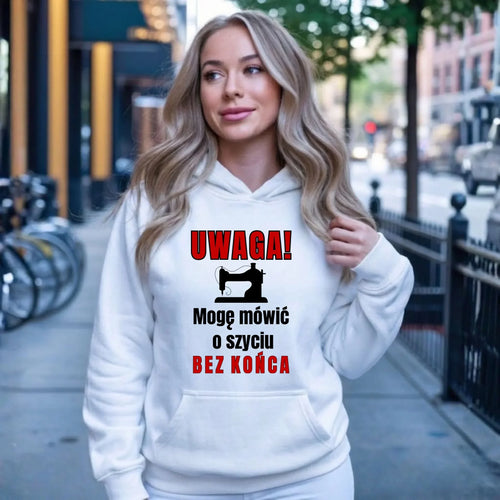 Bluza damska z kapturem szyciowa dla krawcowej - Mówić o szyciu bez końca HS19 - StoryCups.pl