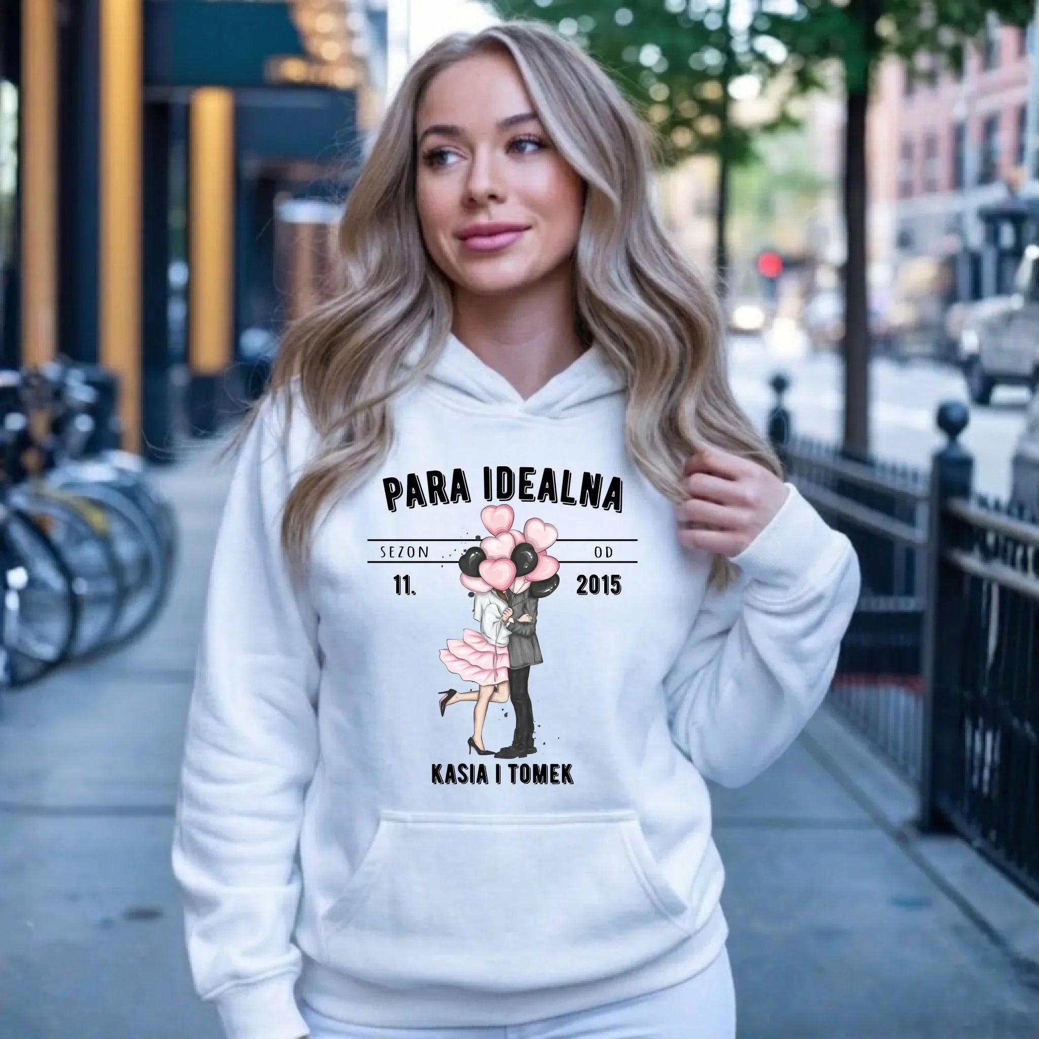 Bluza damska z kapturem dla par na rocznicę - Para idealna - personalizowana W11 - StoryCups.pl