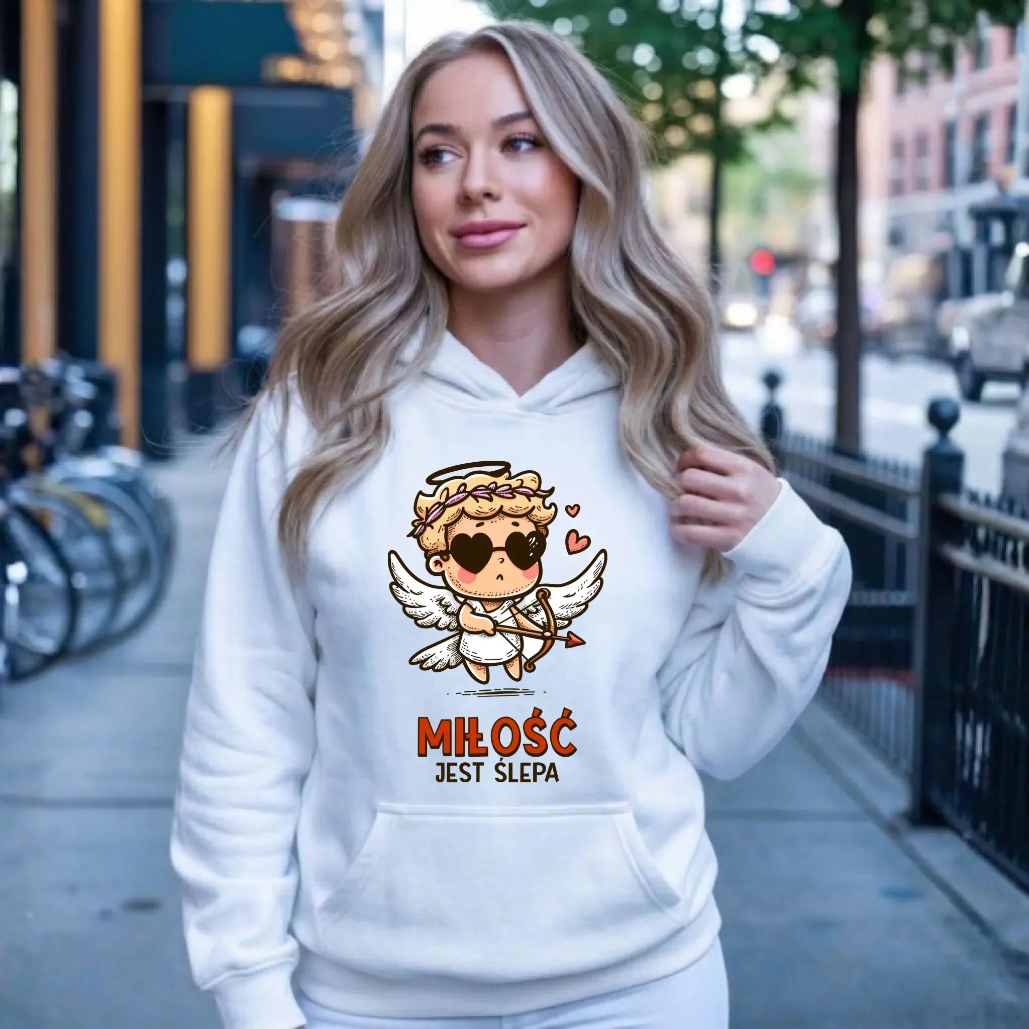 Bluza damska z kapturem - Miłość jest ślepa W48 - StoryCups.pl