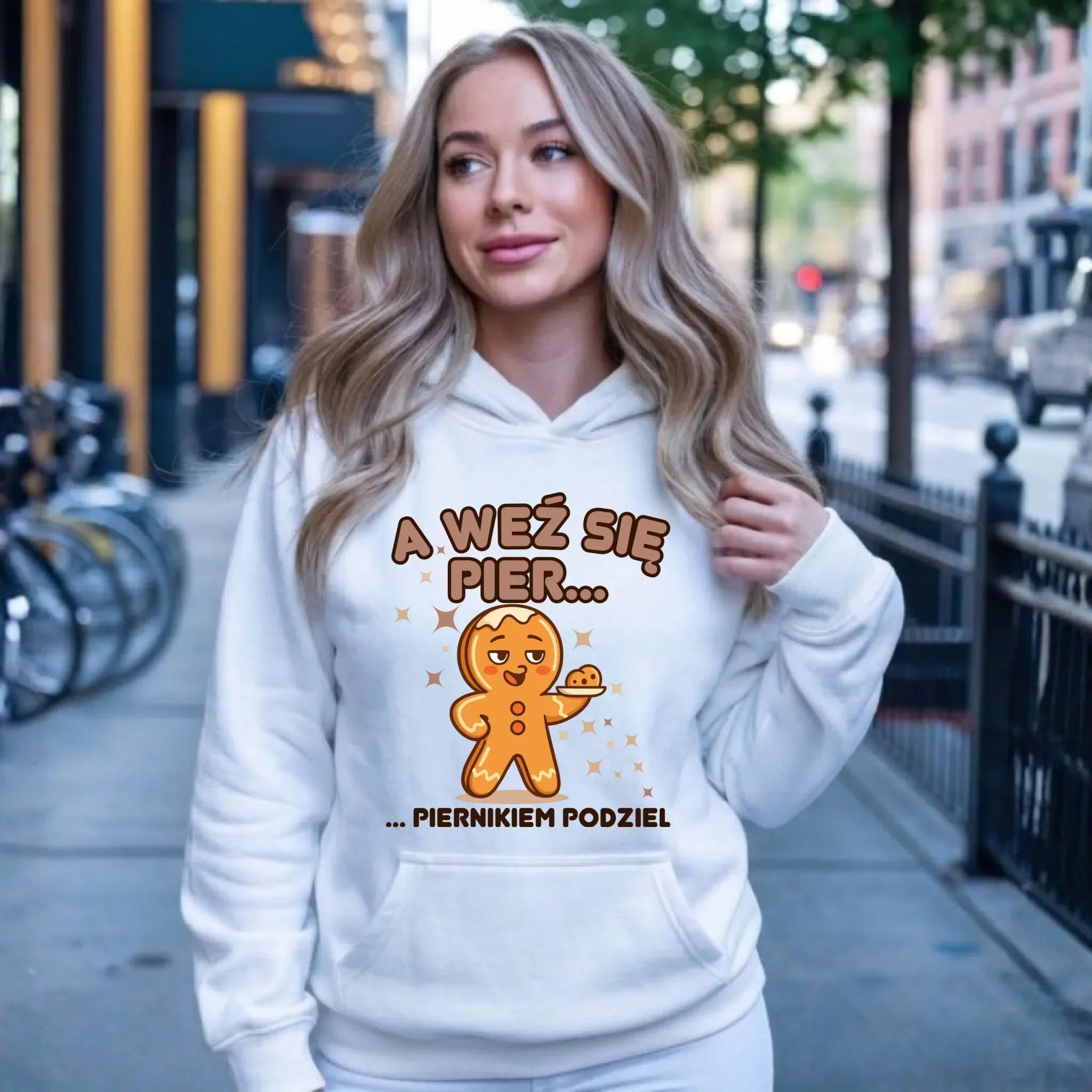 Bluza damska z kapturem świąteczna - Piernik A weź się pier... piernikiem podziel BN87 - StoryCups.pl