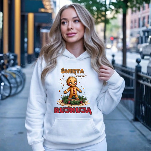 Bluza damska z kapturem świąteczna - Piernik Święta mnie rujnują BN143 - StoryCups.pl