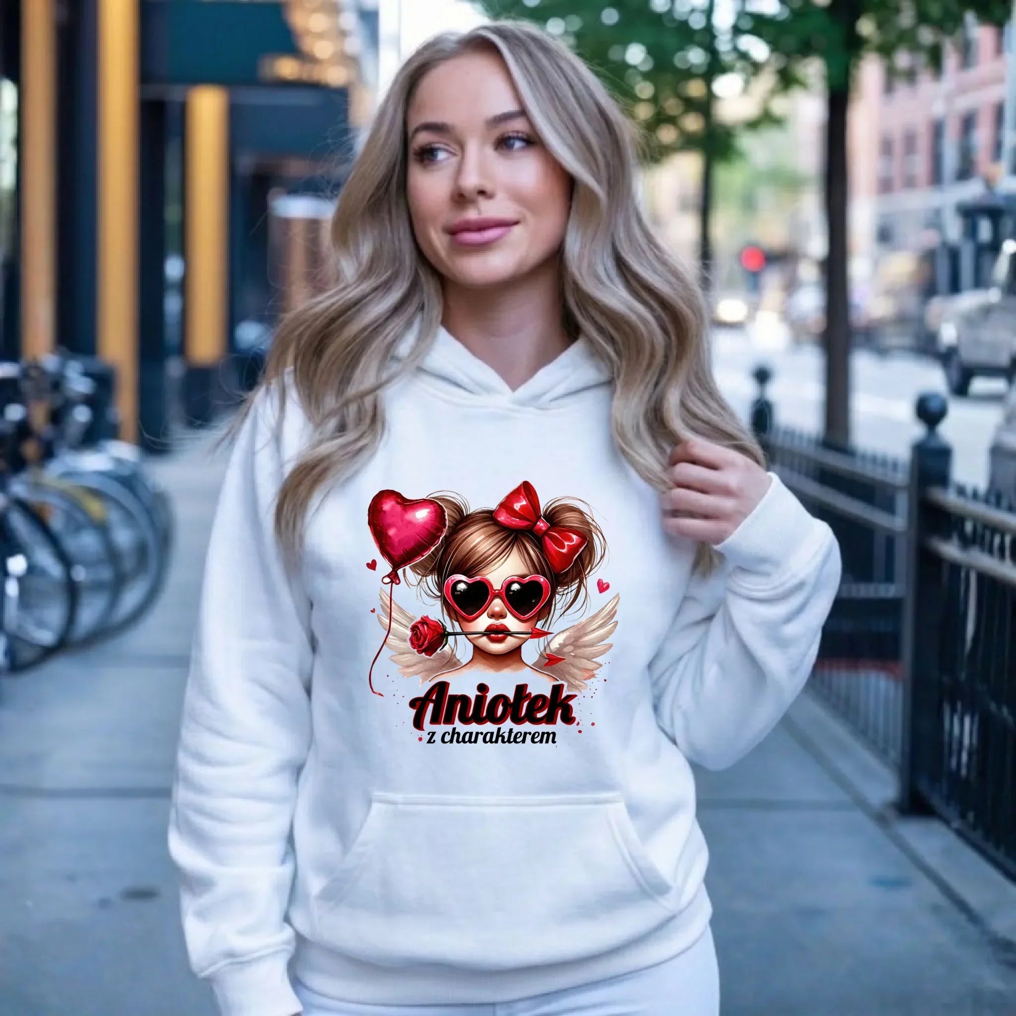 Bluza damska z kapturem - Aniołek z charakterem W58 - StoryCups.pl