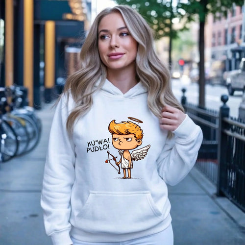 Bluza damska z kapturem - Aniołek z łukiem ku*wa pudło - bez cenzury W56 - StoryCups.pl