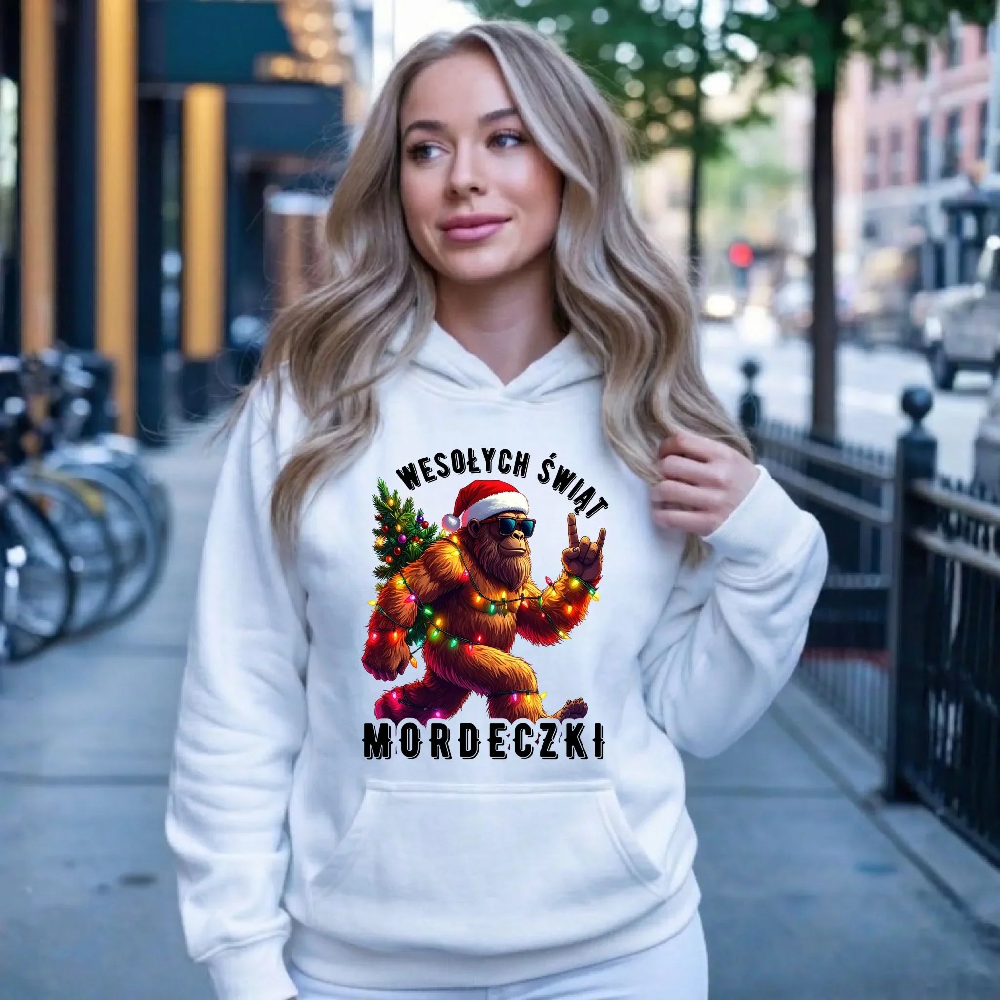 Bluza damska z kapturem świąteczna - prezent na święta - Yeti Wesołych Świąt mordeczki BN152 - StoryCups.pl