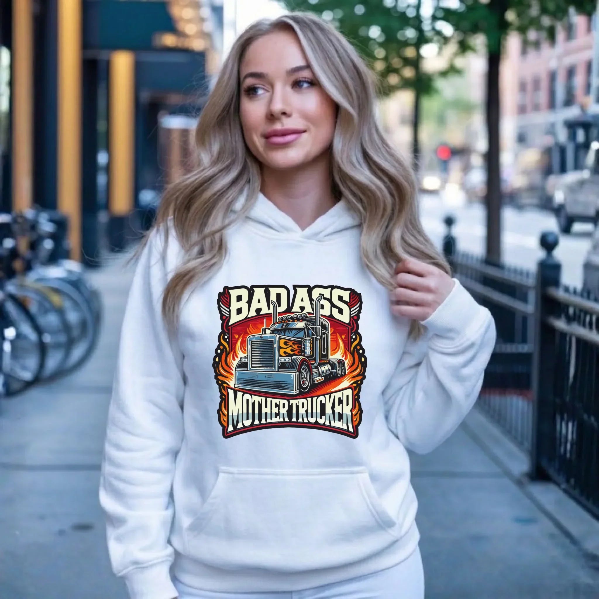 Bluza damska z kapturem dla kierowcy tira - Badass Mother Trucker ZKT04 - StoryCups.pl