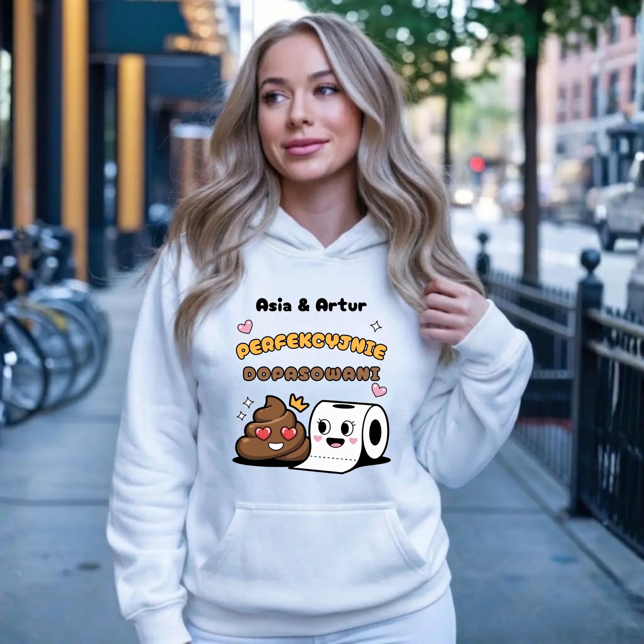 Bluza damska z kapturem - Perfekcyjnie dopasowani - personalizowana W81 - StoryCups.pl