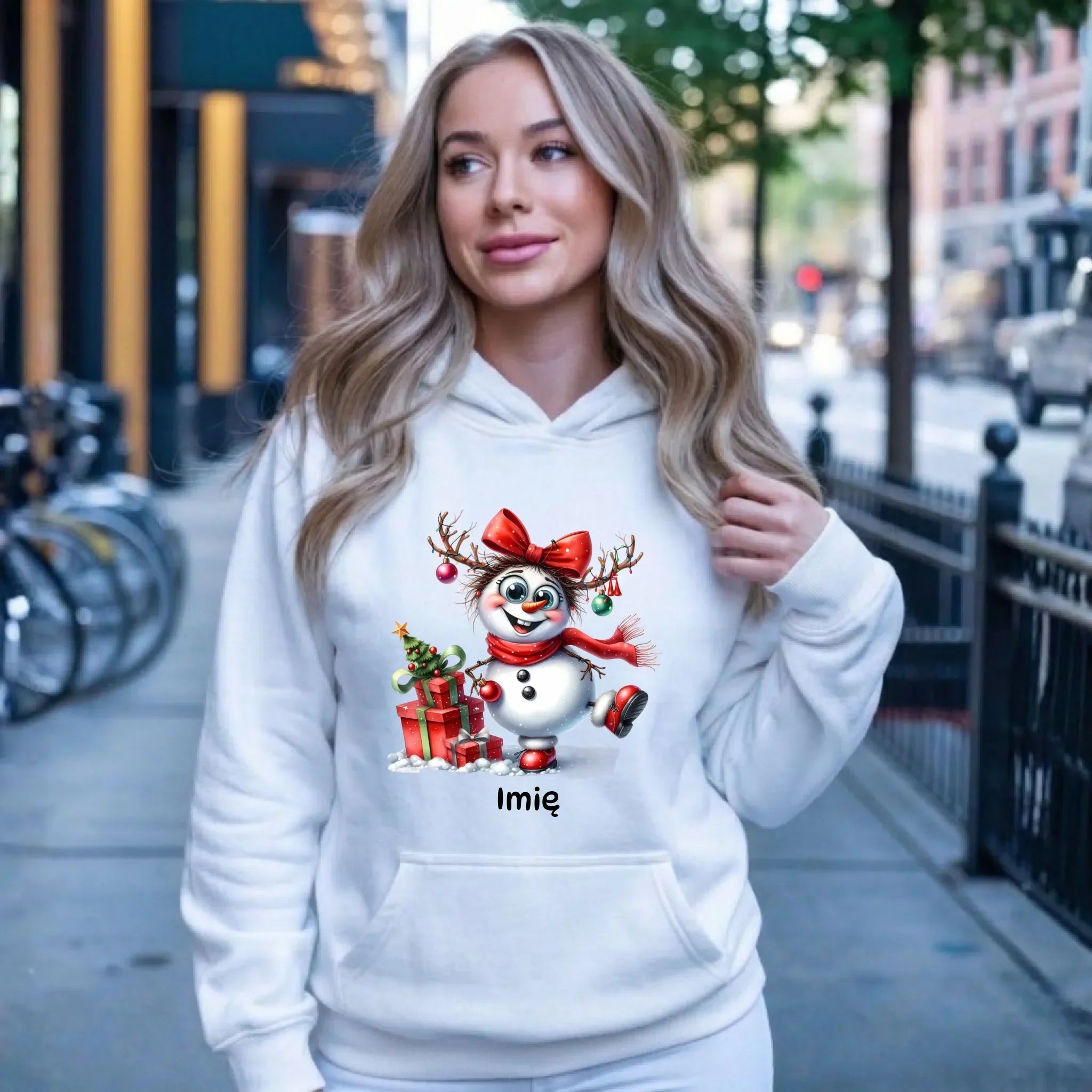 Bluza damska z kapturem świąteczna - Bałwanek - personalizowana BN123 - StoryCups.pl
