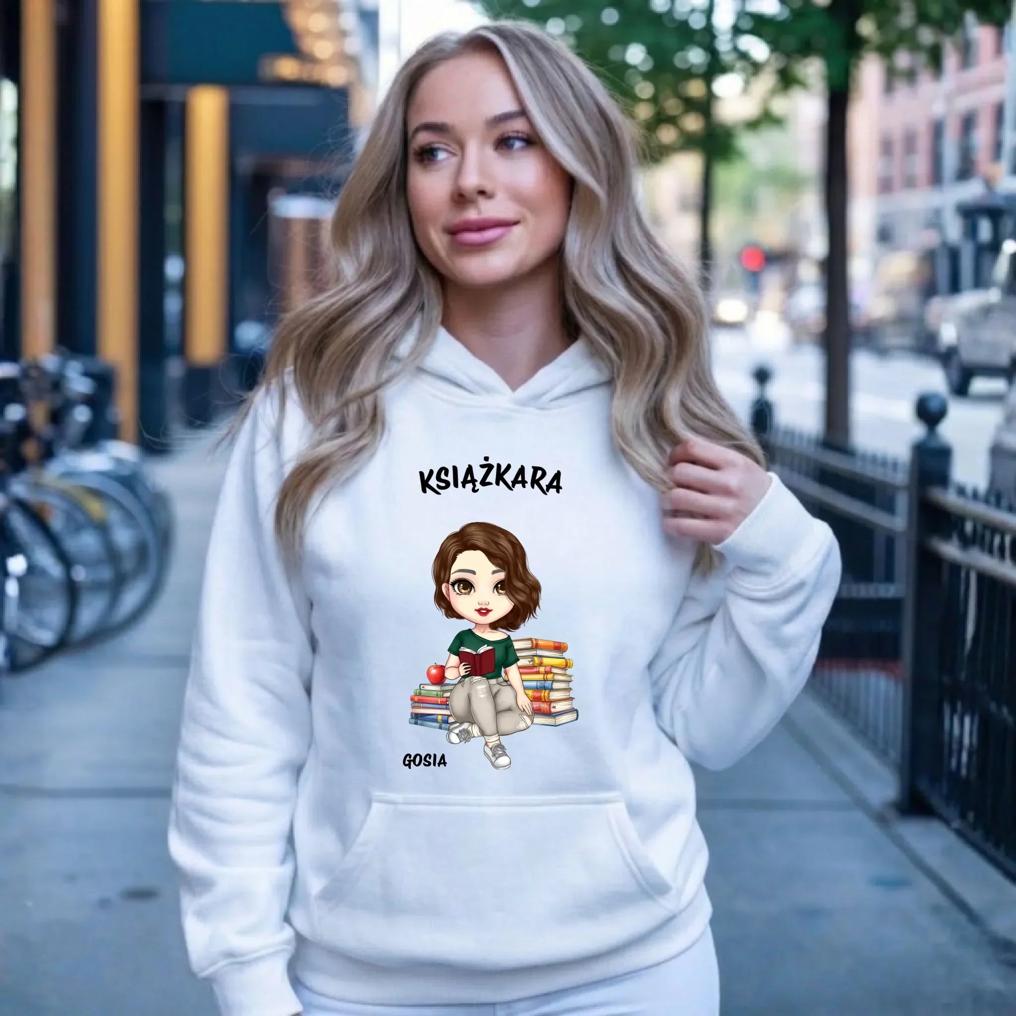 Bluza damska z kapturem - Książkara - Prezent dla miłośniczki czytania książek - personalizowana DZ03