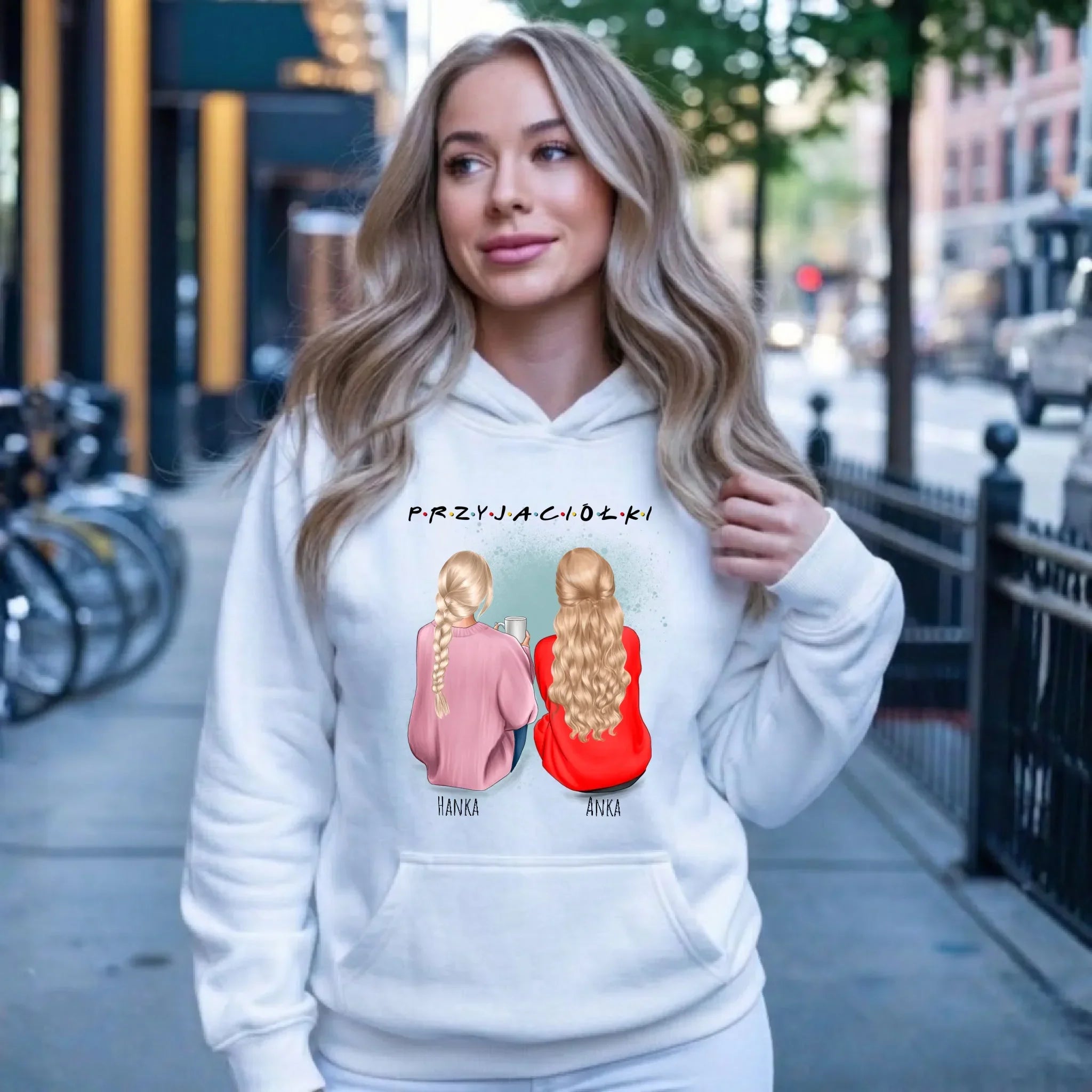 Bluza damska z kapturem - prezent dla przyjaciółki - personalizowane postacie 2-4 osoby PR02 - StoryCups.pl