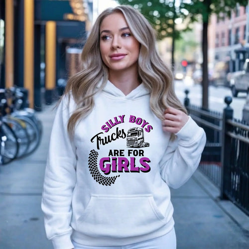 Bluza damska z kapturem - kierowca ciężarówki - Silly boys trucks are for girls ZKT11 - StoryCups.pl