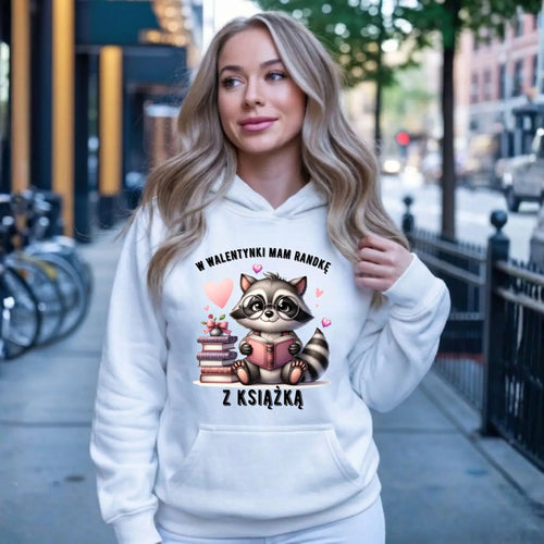 Bluza damska z kapturem na Walentynki dla mola książkowego – Mam randkę z książką W20 - StoryCups.pl