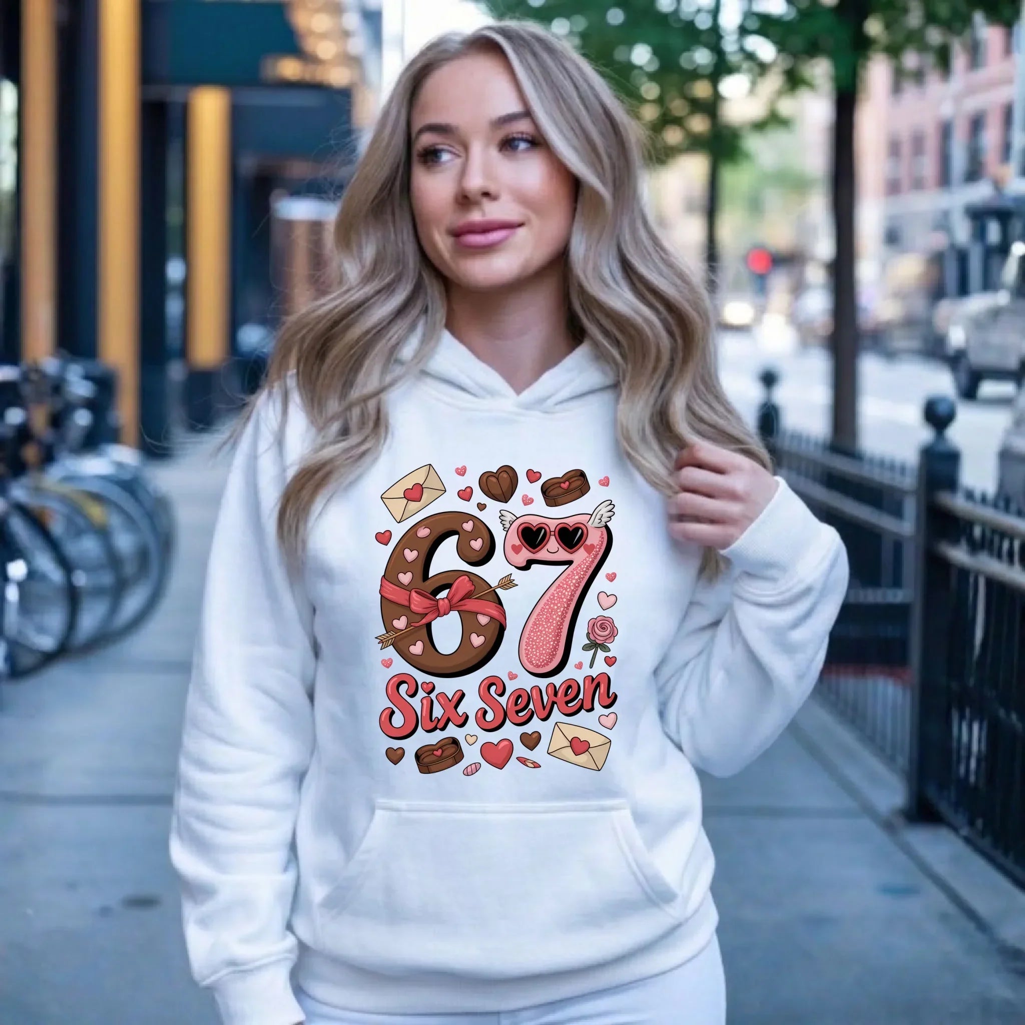 Bluza damska z kapturem - Miłość Six Seven 67 W72 - StoryCups.pl