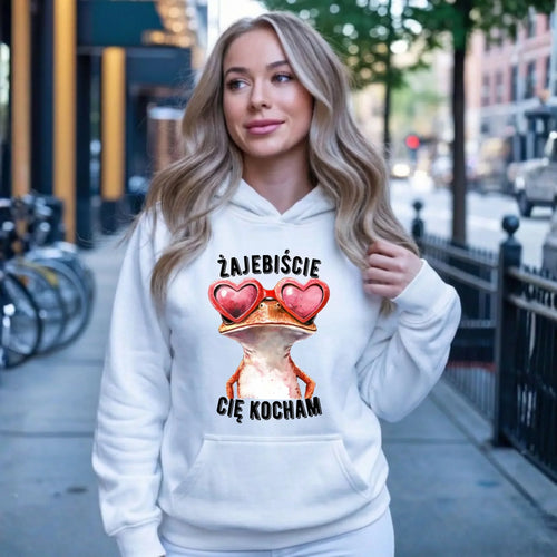 Bluza damska z kapturem dla par - Żajebiście Cię Kocham Żaba W17 - StoryCups.pl