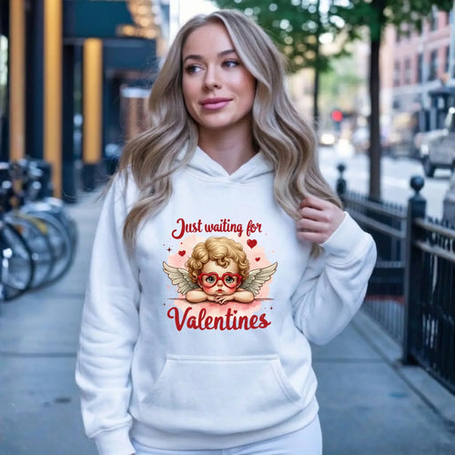 Bluza damska z kapturem na Walentynki - Just waiting for Valentines W24 - StoryCups.pl