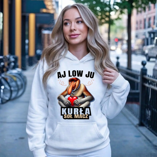 Bluza damska z kapturem dla par - Janusz nosacz - Aj low ju kurła W26 - StoryCups.pl