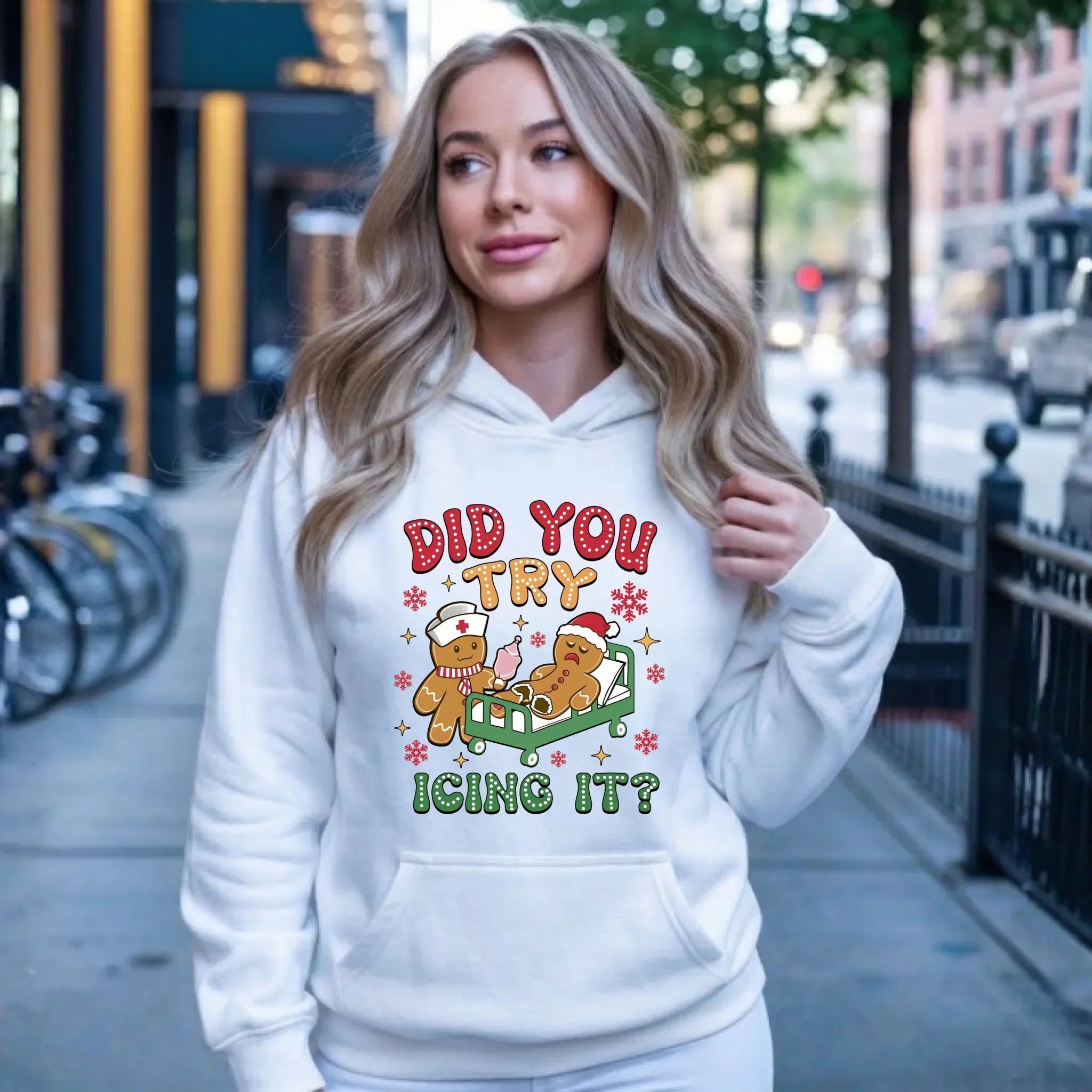 Bluza damska z kapturem świąteczna - Did you try icing it? BN78 - StoryCups.pl