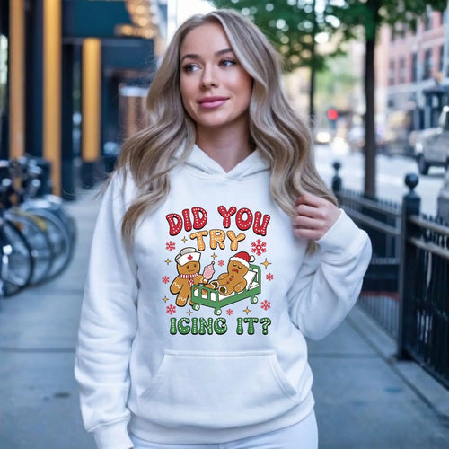 Bluza damska z kapturem świąteczna - Did you try icing it? BN78 - StoryCups.pl