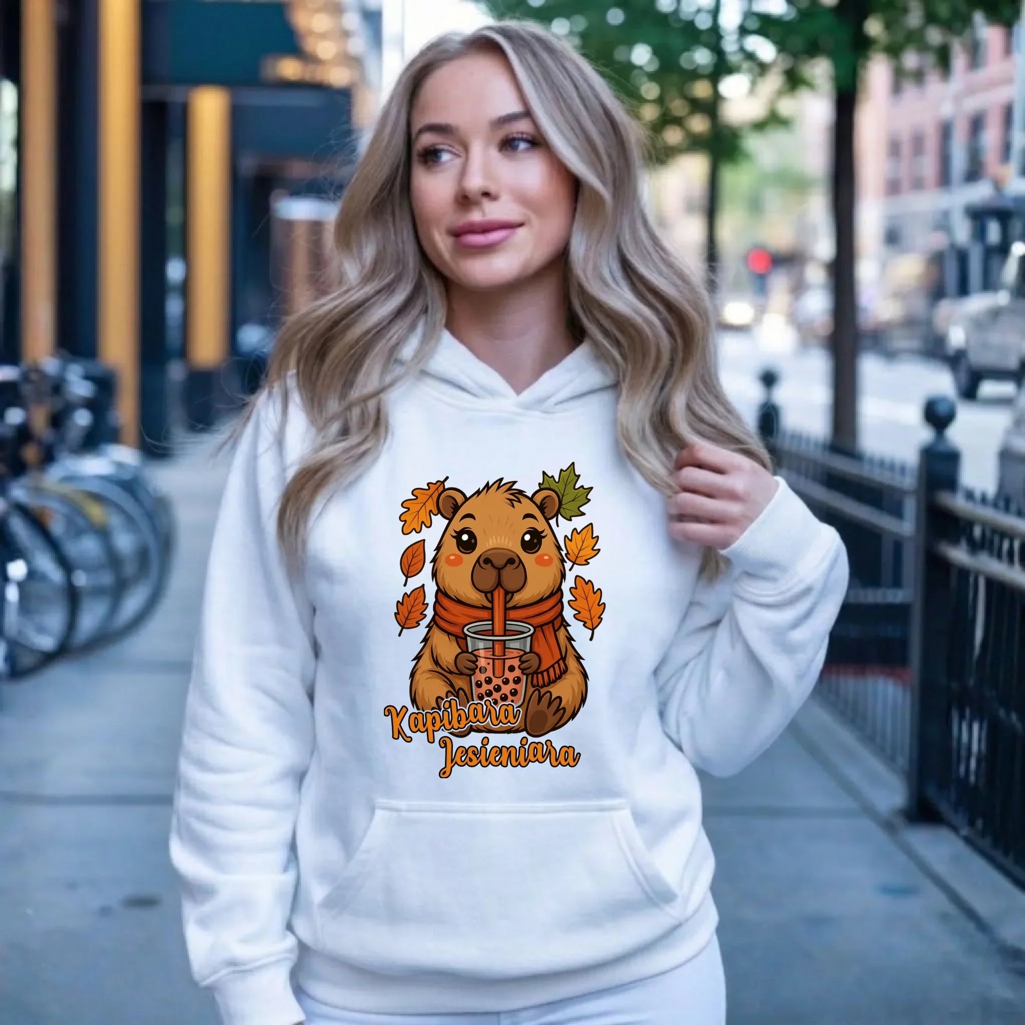 Bluza damska z kapturem jesienna - Kapibara Jesieniara JS19 - StoryCups.pl