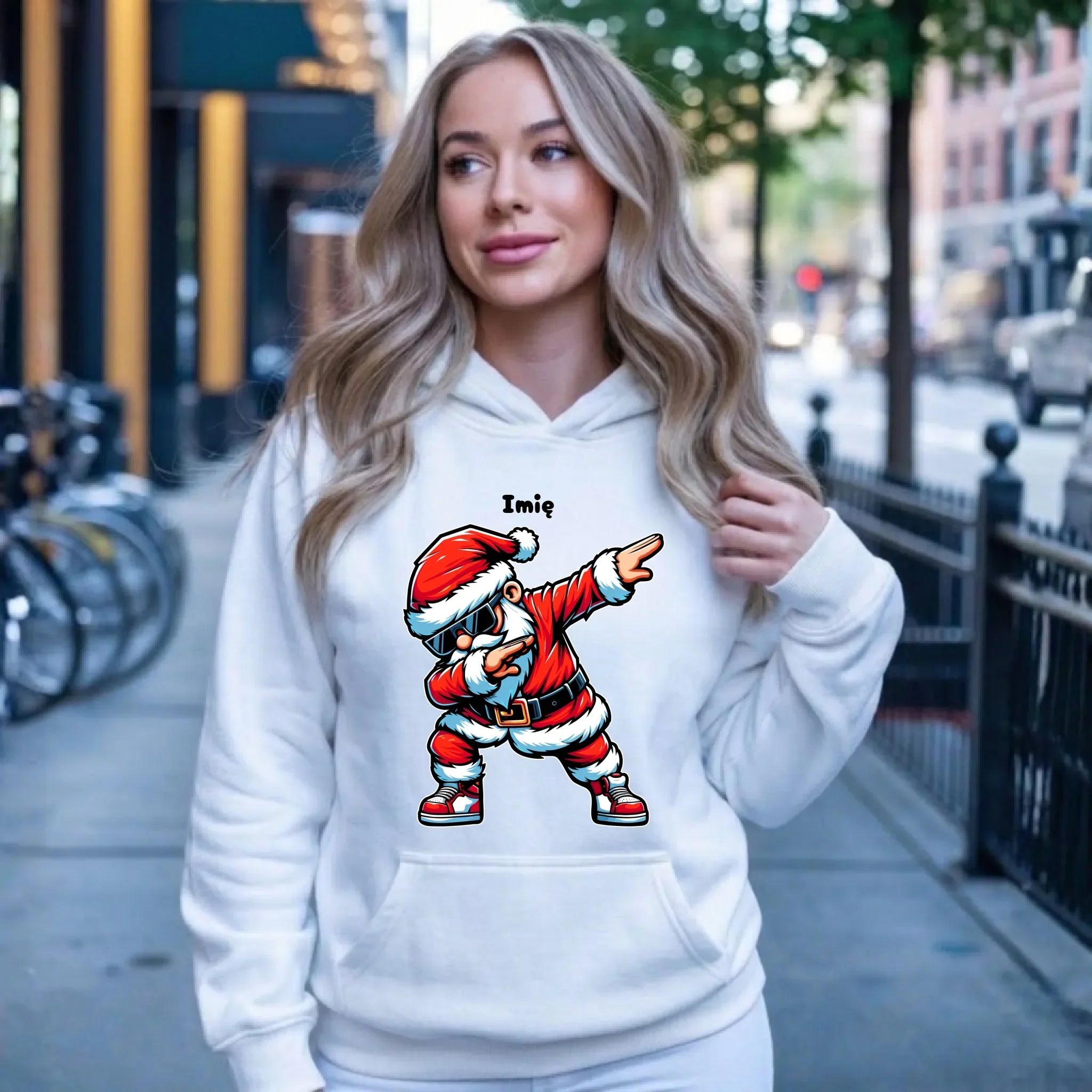 Bluza damska z kapturem świąteczna - Mikołaj - na Mikołajki - personalizowana BN136 - StoryCups.pl