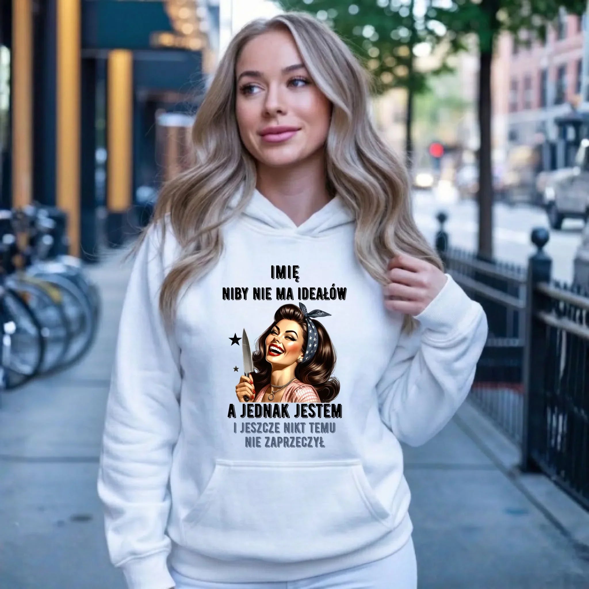 Bluza damska z kapturem - Niby nie ma ideałów - personalizowana DZ01 - StoryCups.pl