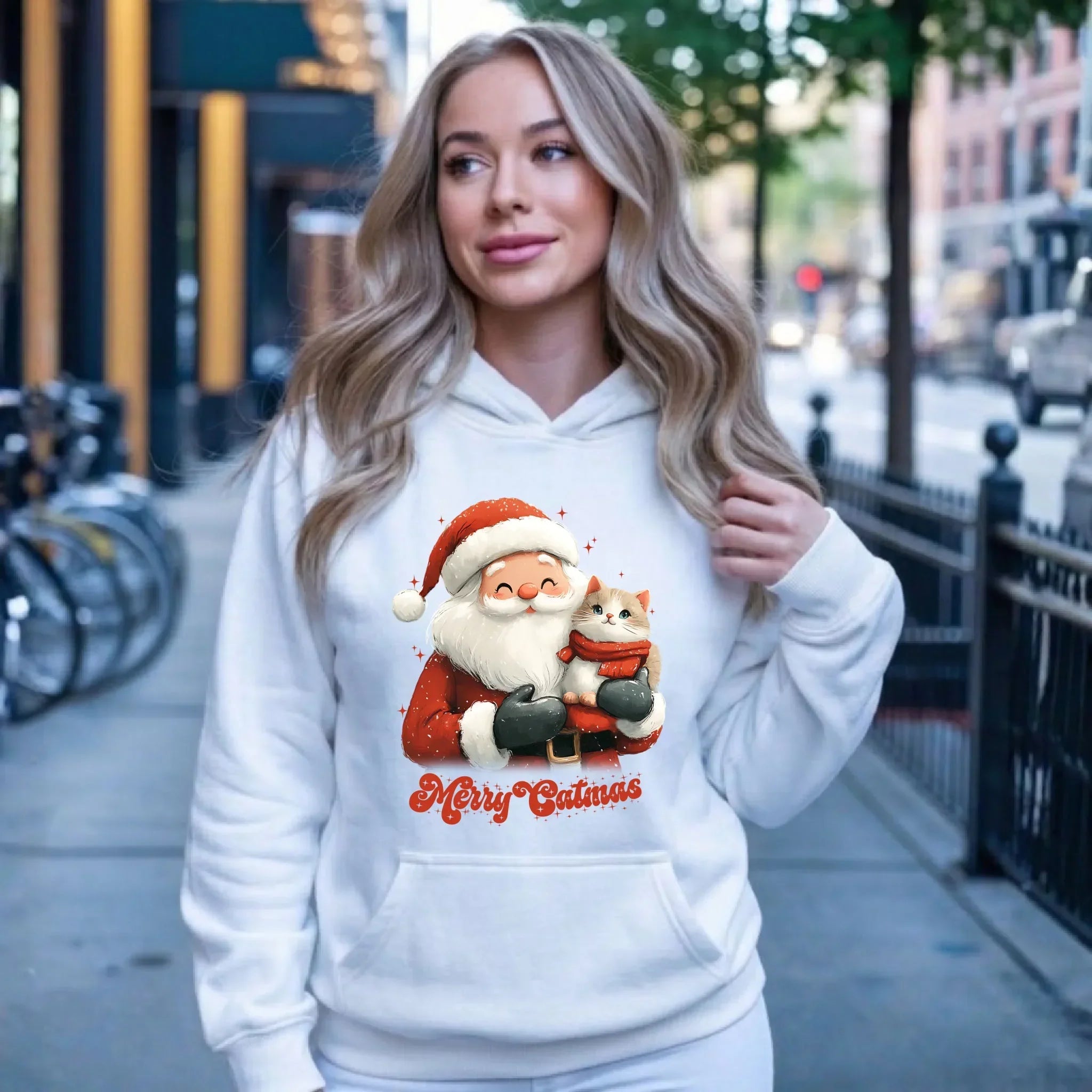 Bluza damska z kapturem świąteczna - prezent dla kociary - Merry Catmas BN38 - StoryCups.pl