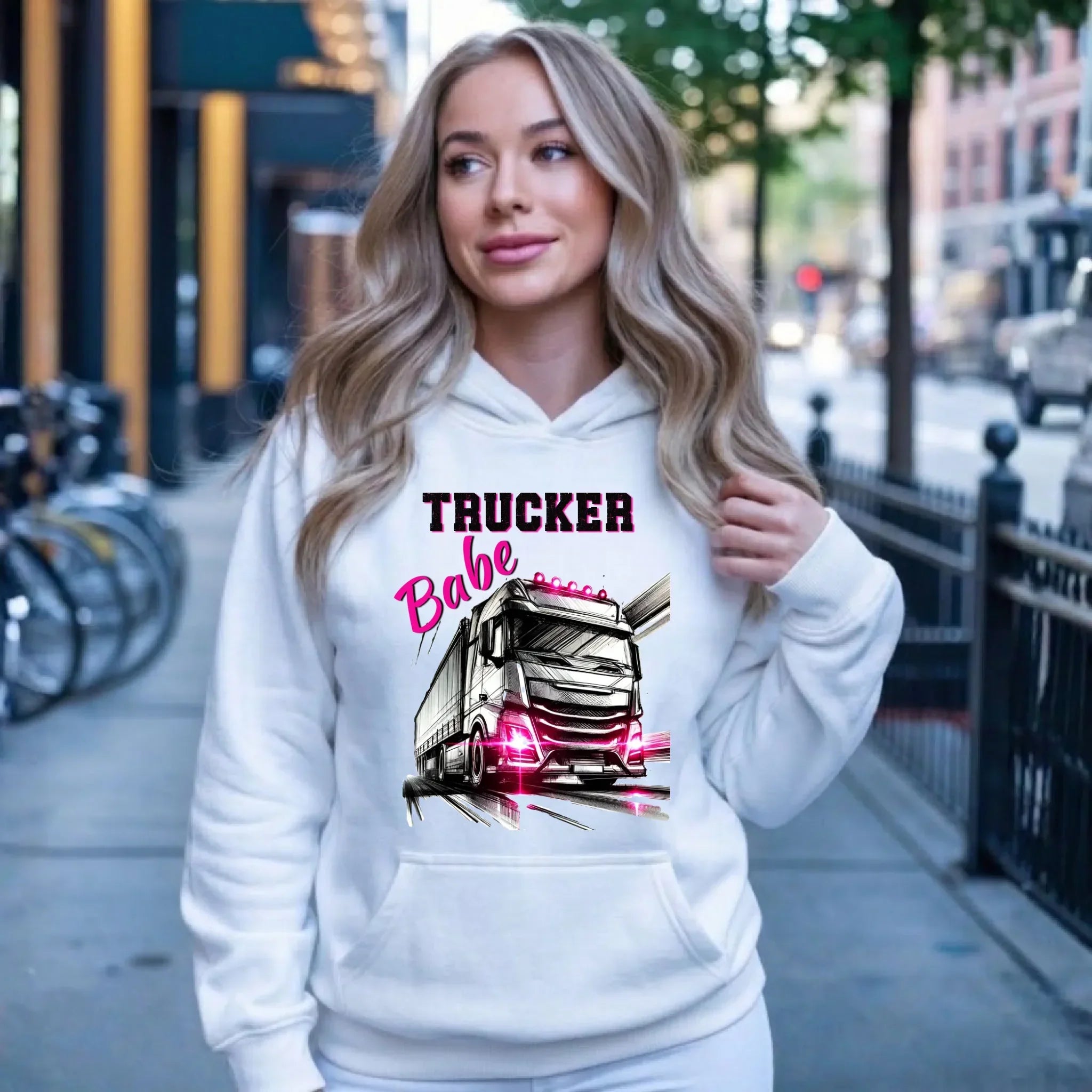 Bluza damska z kapturem - kierowca ciężarówki - Trucker Babe ZKT13 - StoryCups.pl