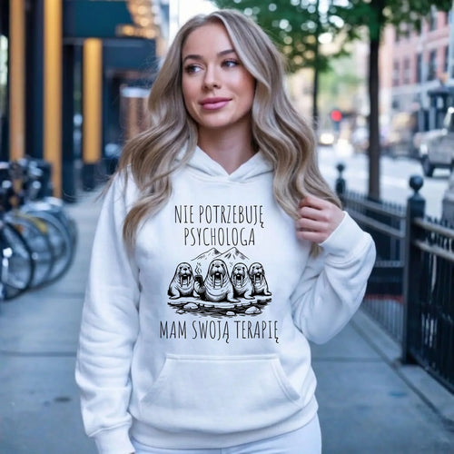 Bluza damska z kapturem - prezent dla morsa - Nie potrzebuję psychologa HM14 - StoryCups.pl