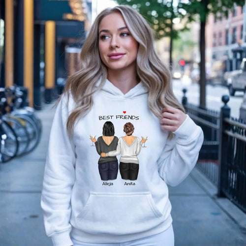Bluza damska z kapturem - prezent dla przyjaciółki - Best Friends - personalizowane postacie 2-4 osoby PR03 - StoryCups.pl