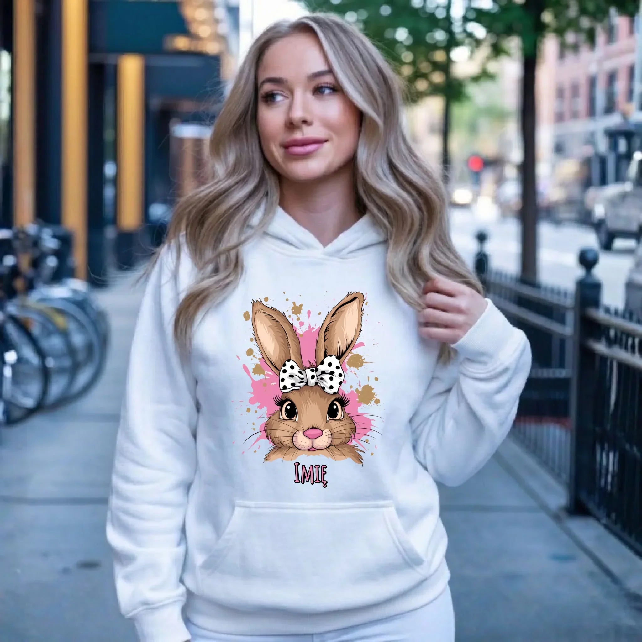 Bluza damska z kapturem na Wielkanoc - Słodki Zajączek - personalizowana WN08 - StoryCups.pl