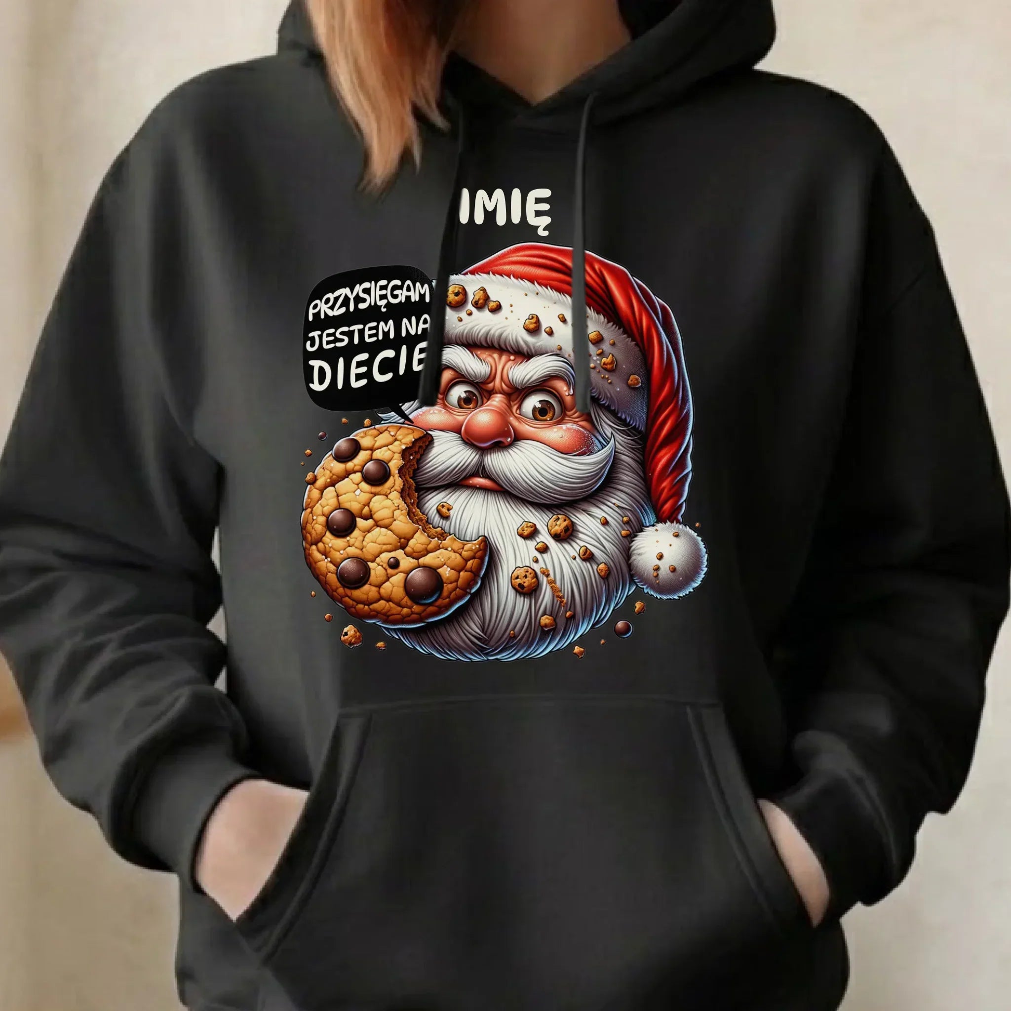 Bluza damska z kapturem świąteczna - Mikołaj Przysięgam jestem na diecie - personalizowana BN97 - StoryCups.pl
