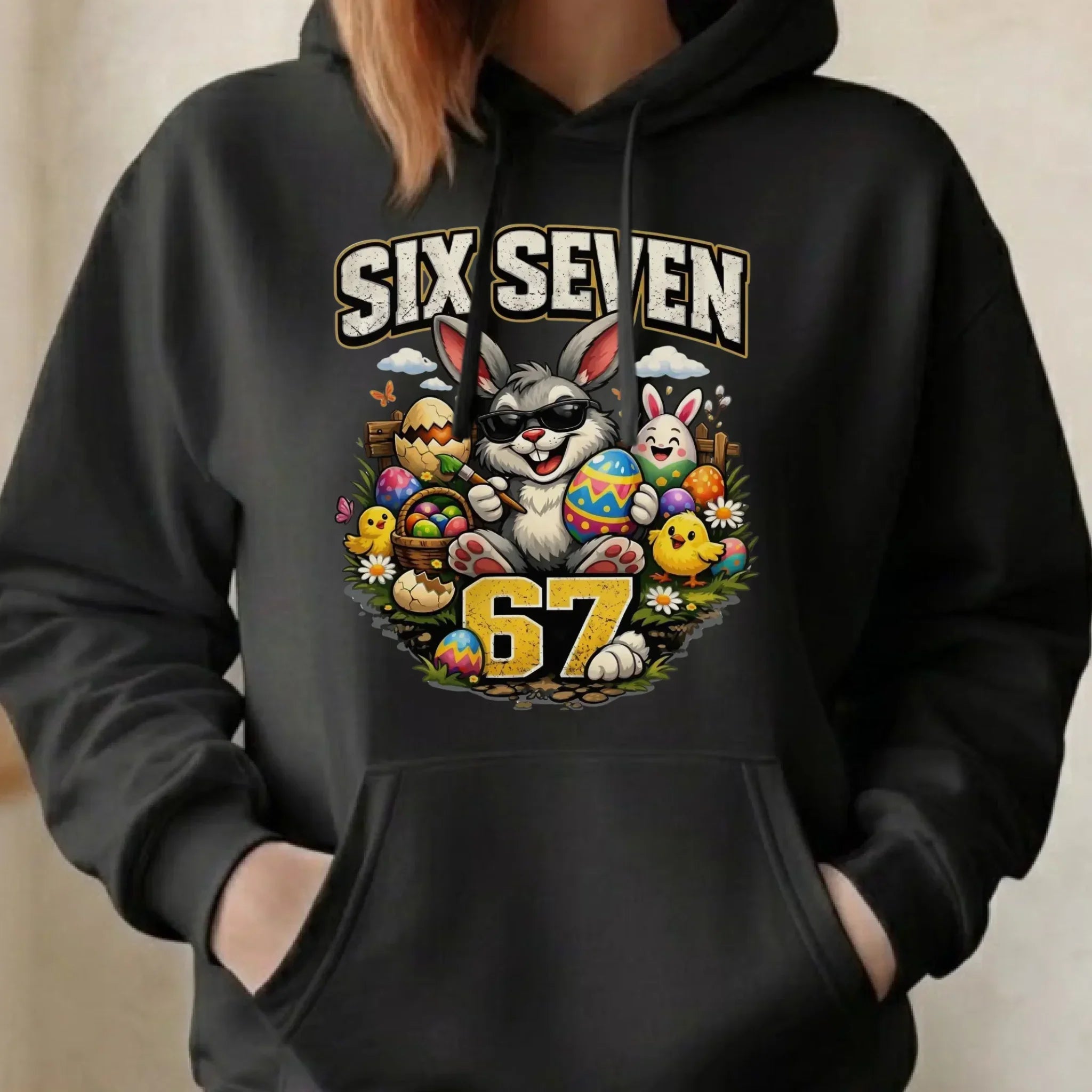 Bluza damska z kapturem wielkanocna - Zając Six Seven 67 WN10 - StoryCups.pl