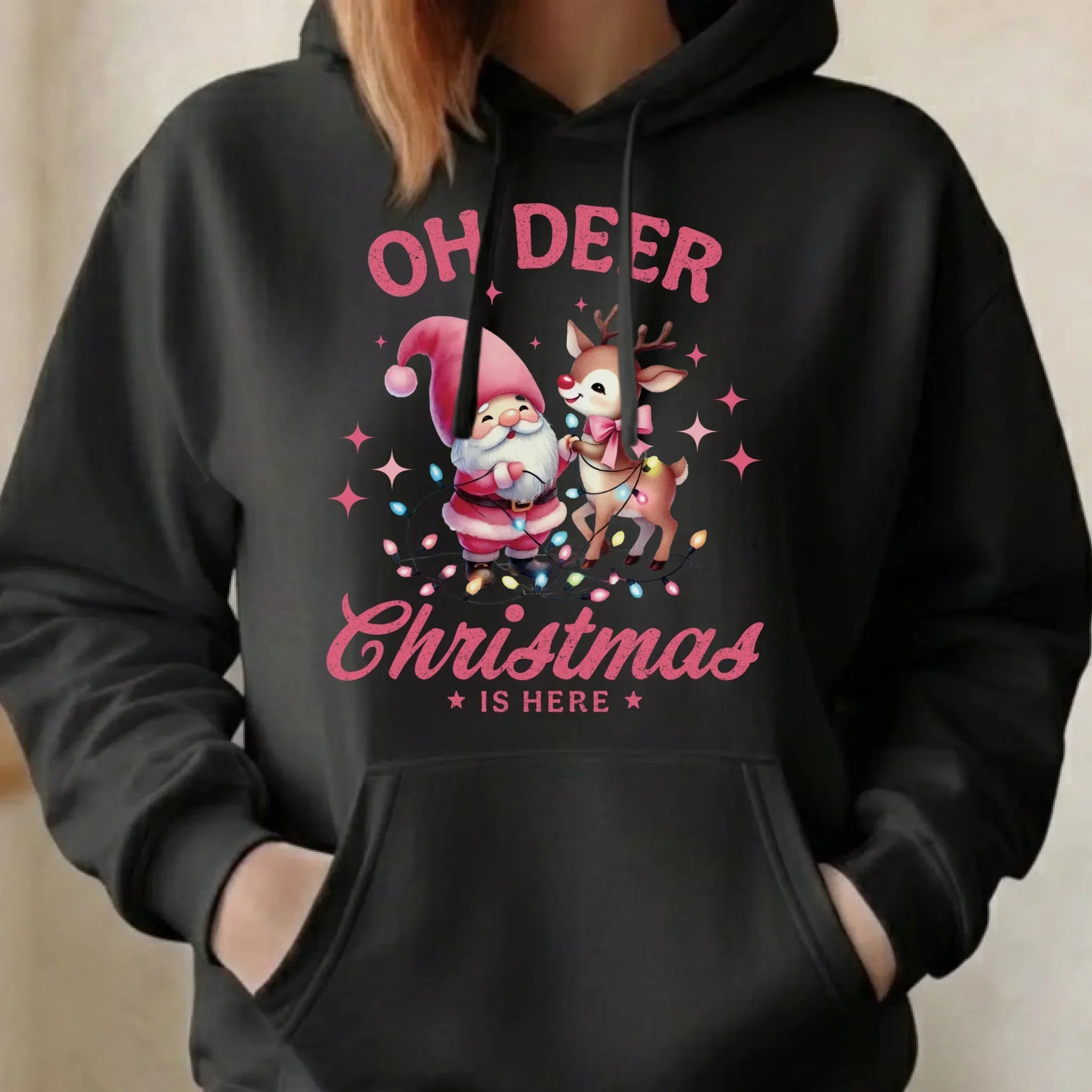 Bluza damska z kapturem świąteczna - Oh deer Christmas is here BN59 - StoryCups.pl